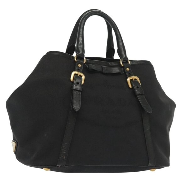 PRADA Tote Bag Canvas Black Gold Auth 138150 - Picture 1 of 14